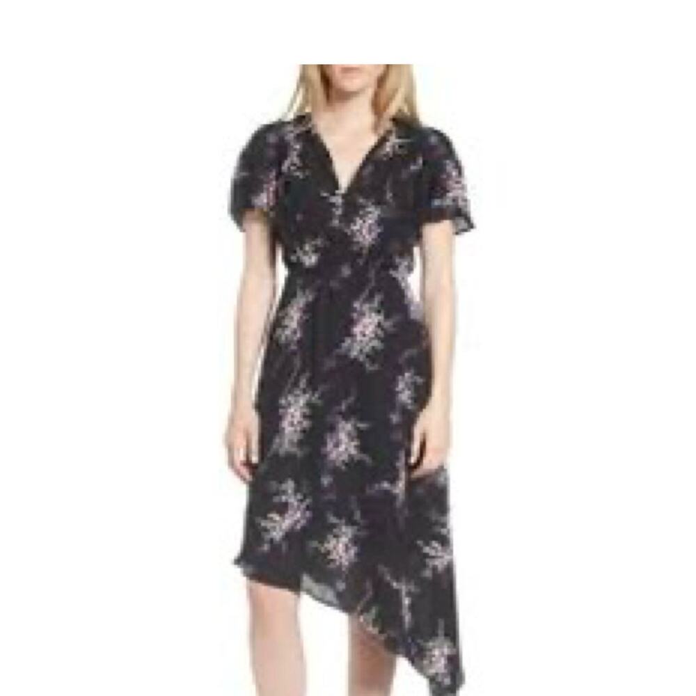 NWT $399 LEWIT 12 Black Rene Floral Dress Asymmetric